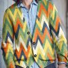 Men DJ Print Cardigan | Retro Colorful Geometric Print V-Neck Knitted Cardigan Photo Color