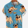 Men findercube Shirts | Men'S Pizza Bulldog Print Short Sleeve Shirt Blue