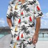 Men DJ Set | Hawaiian Summer Sunshine Boat And Palm Tree Printing Hawaiian Cuban Collar Short Sleeve Shirt Set Photo Color