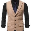 Men DJ Vest | Lapel 3-Pocket Solid Color Blazer Vest Khaki