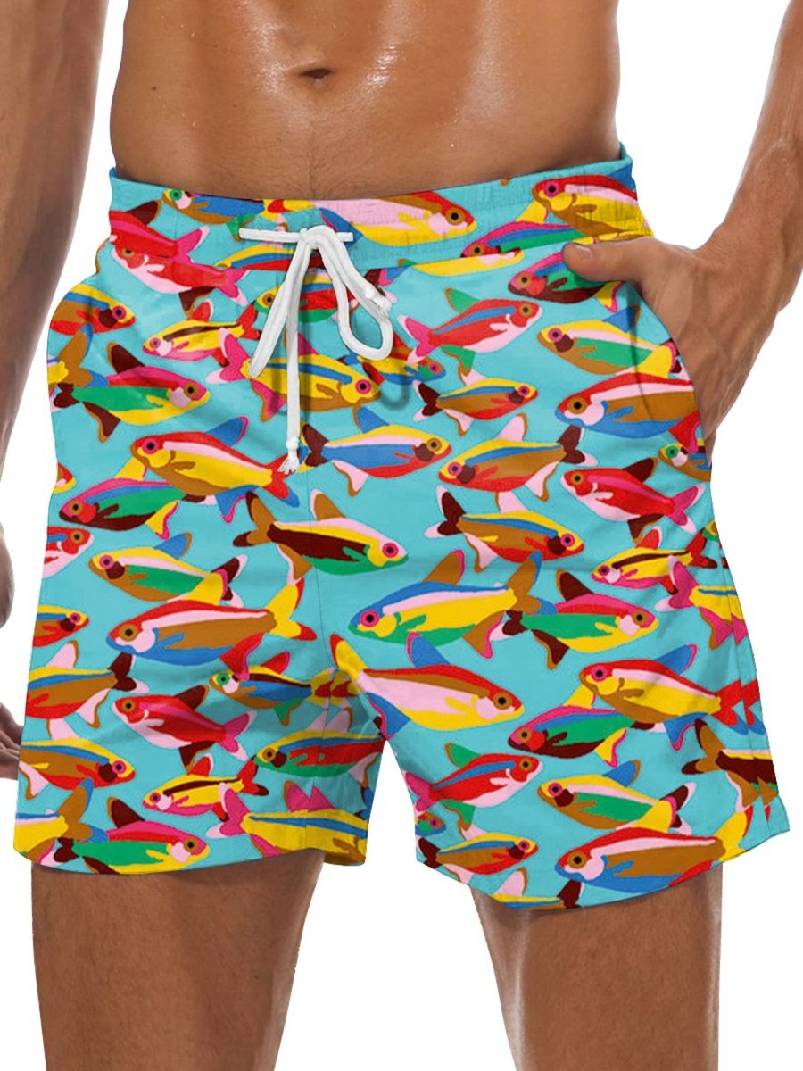 Men GYJ Bottoms | Colorful Fish Print Track Shorts Photo Color