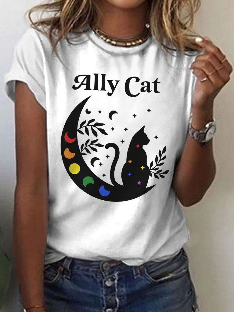 Women DJ | Ally Cat Pride Casual Print T-Shirt