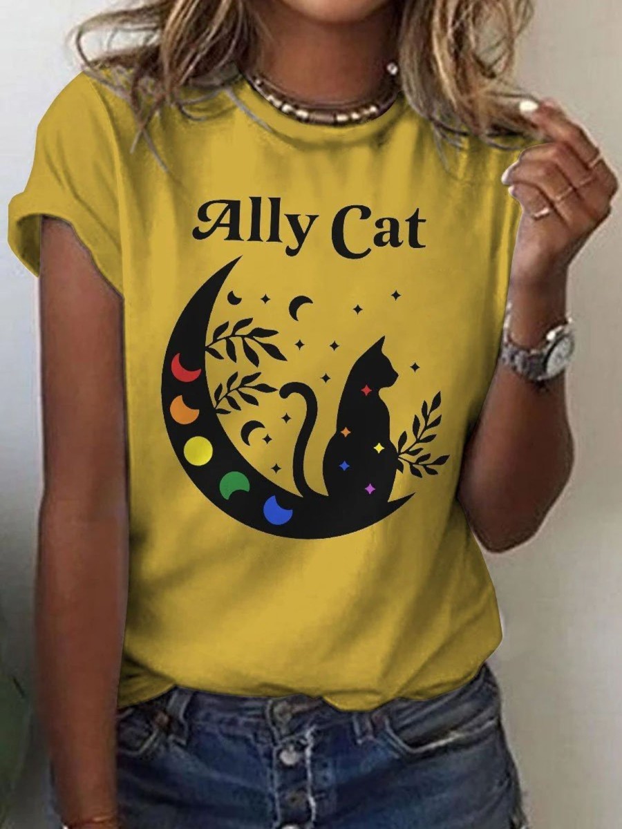 Women DJ | Ally Cat Pride Casual Print T-Shirt