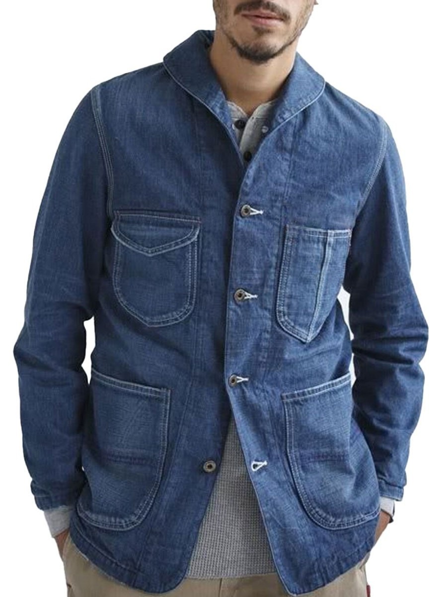 Men BXL Jacket | Men'S Multi-Pocket Casual Loose Denim Jacket Blue