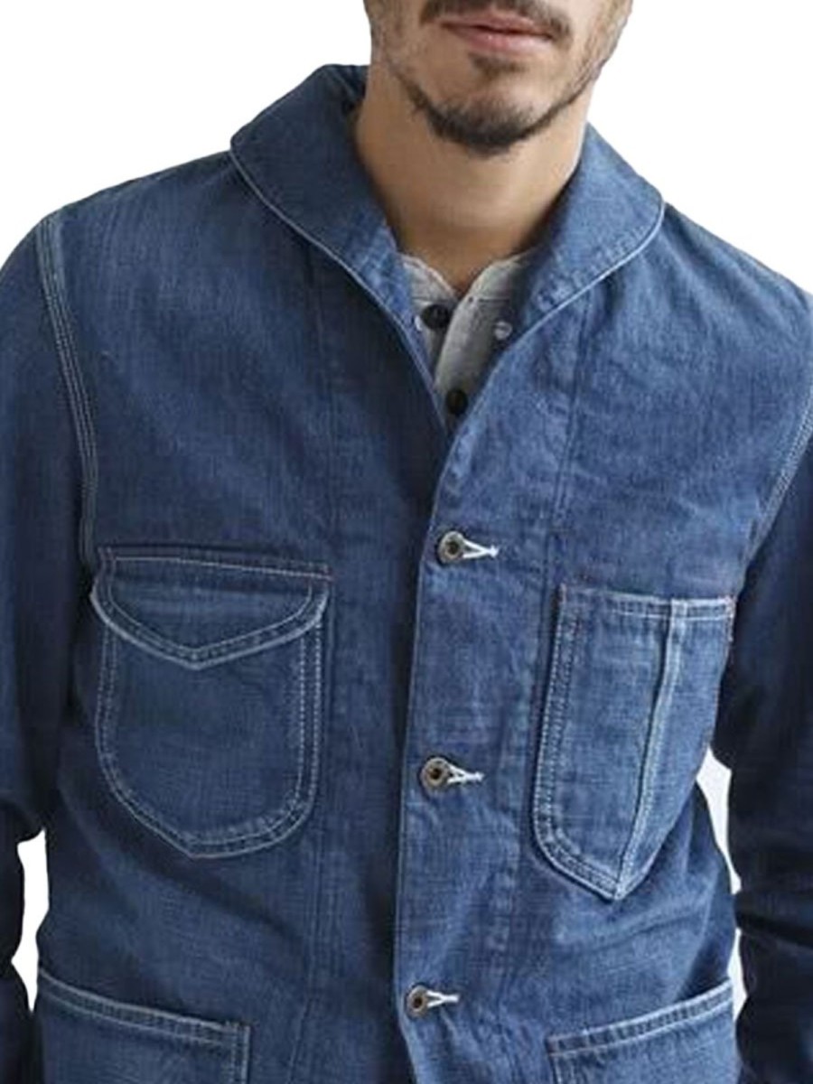 Men BXL Jacket | Men'S Multi-Pocket Casual Loose Denim Jacket Blue