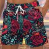 Men LJC Bottoms | Rose Dagger Print Track Shorts Photo Color