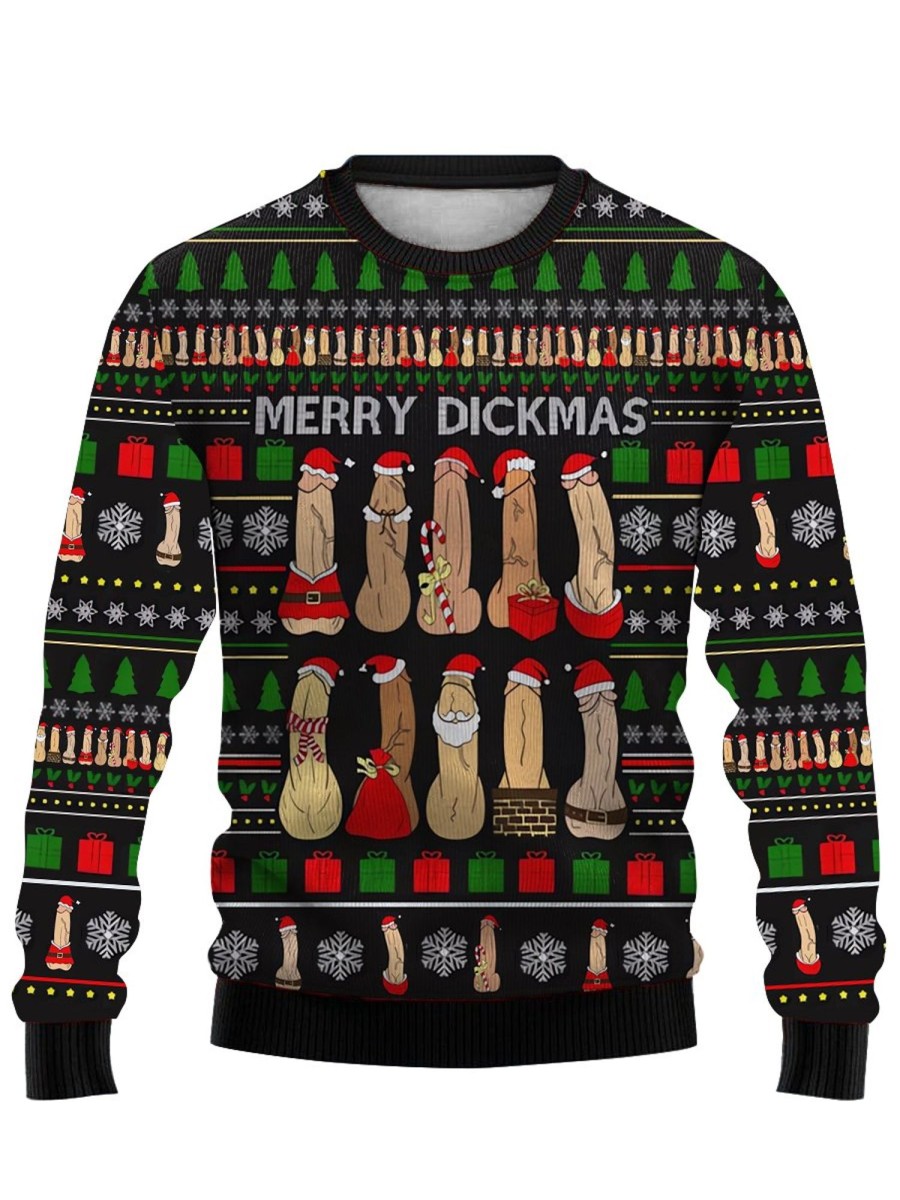 Men DJ Ugly Sweater | Creative Merry Cockstmas Crew Neck Sweatshirt Photo Color