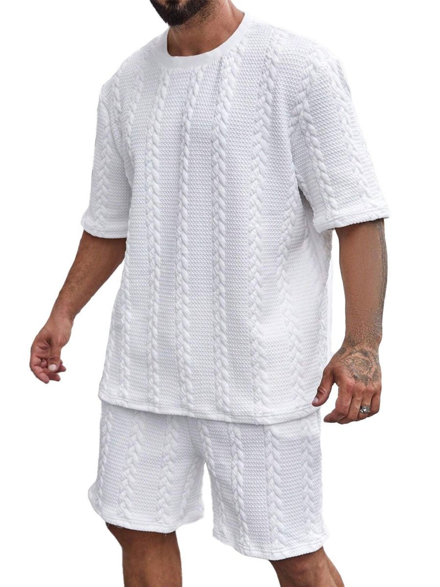 Men BXL Set | Men'S Solid Color Casual Short-Sleeved Shirt Shorts Suit White