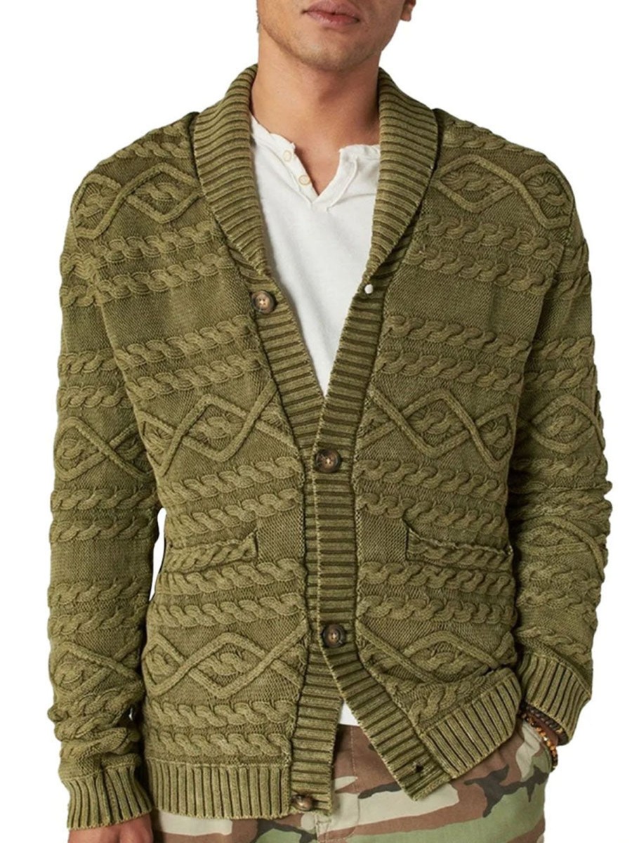 Men BXL Cardigan | Men'S Casual Double Pocket Solid Cable Knit Single Breasted Cardigan Army Green