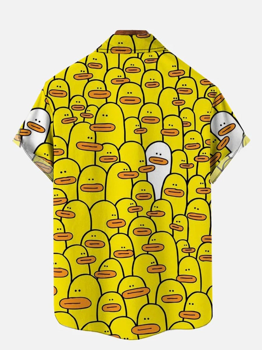 Men DJ Shirts | Duck Printing Short Sleeve Shirt Yellow