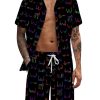 Men DJ Set | Colorful Boobs Stick Figure Print Shirt And Shorts Two Piece Set Black