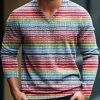 Men DJ Print Sweater | Men Rainbow Stripe Retro Bright Colourful Stripes Art V-Neck Lnit Long Sleeve Sweater Photo Color