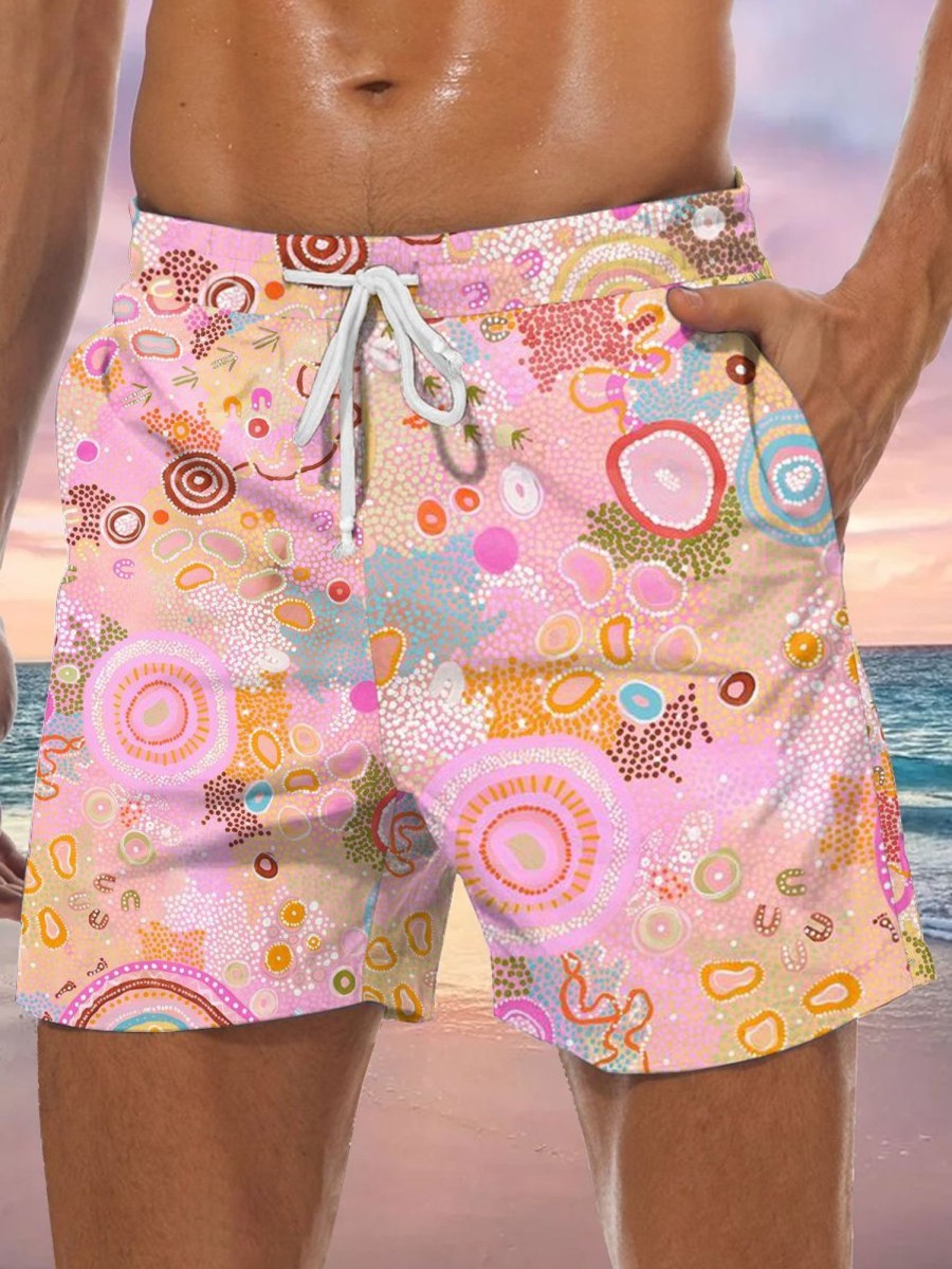 Men GYJ Shorts | Floral Pattern Casual Shorts Pink