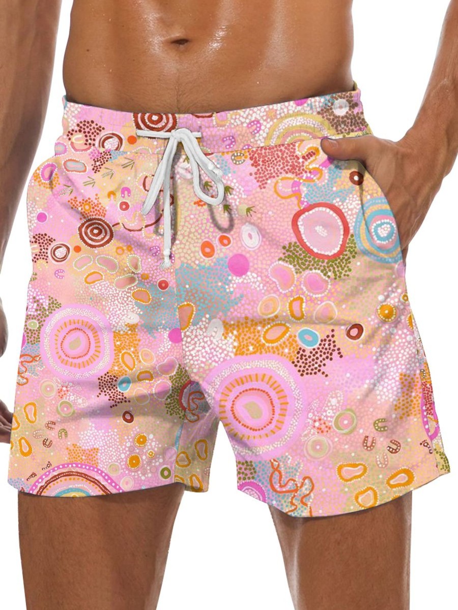 Men GYJ Shorts | Floral Pattern Casual Shorts Pink