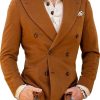 Men DJ Jacket | Vintage Lapel 3 Pockets Double Breasted Casual Woolen Blazer Brown