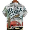 Men DJ Shirts | Men'S Hawaii Vintage Beach Travel Print Casual Short Sleeve Shirt Beige