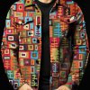 Men DJ Jacket | Vintage Ethnic Geometric Print Double Pocket Single Breasted Jacket Photo Color