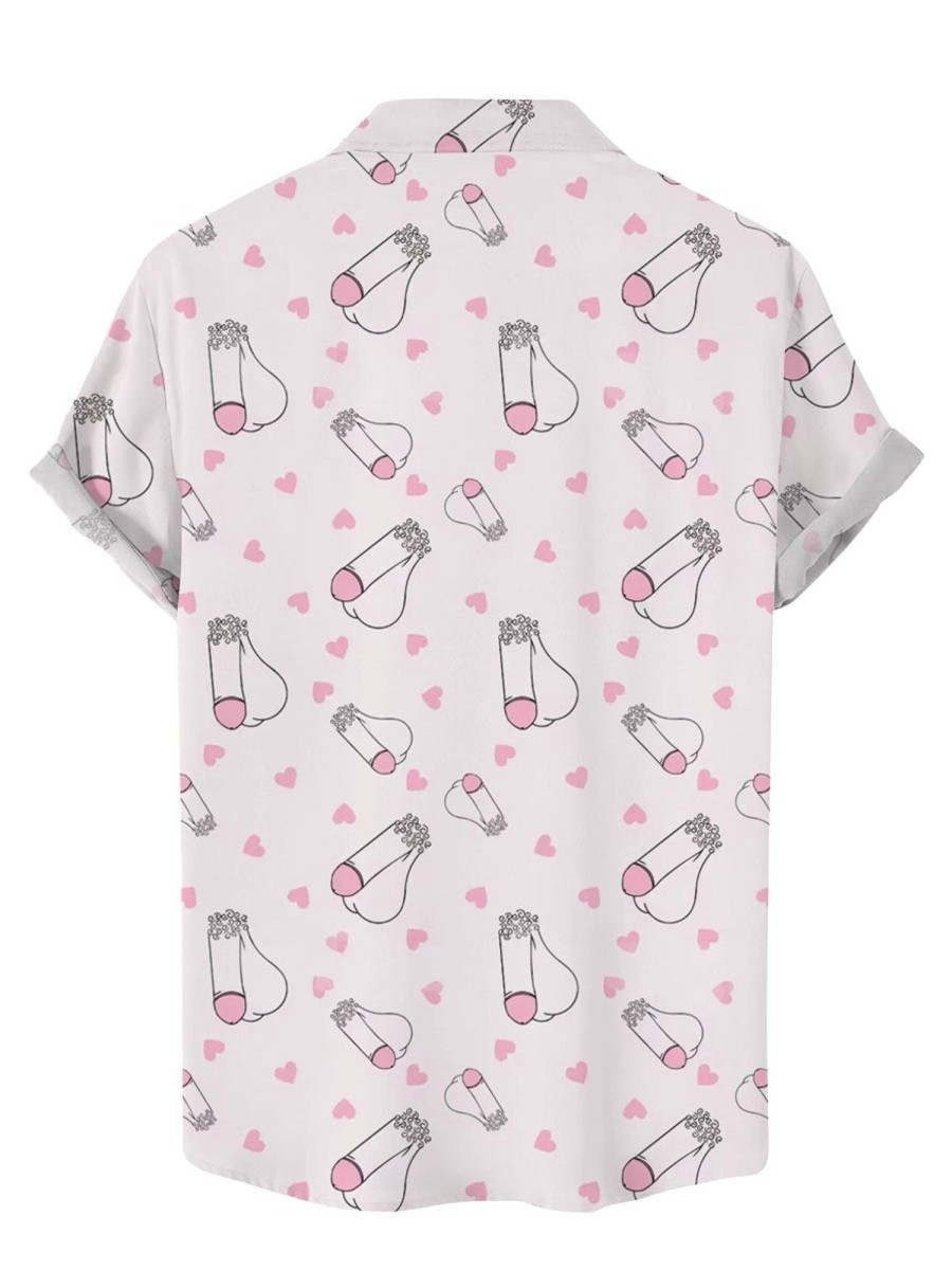 Men DJ Shirts | Fun Valentine'S Day Cocks Toy Print Casual Short Sleeve Shirt Pink