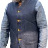 Men BXL Vest | Men'S Contrasting Horizontal Seam Denim Pocket Casual Vest Dark Blue