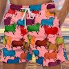 Men GYJ Bottoms | Multicolored Cow Print Lounge Shorts Pink