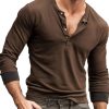 Men BXL Casual Shirts | Men'S Solid Color Cotton Half Open Collar Casual Long Sleeve T-Shirt Brown