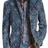 Men DJ Print Jacket | American Retro Ethnic Style Printed 3-Pocket Blazer Navy