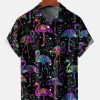 Men DJ Shirts | Mens Hawaiian Tropical Flamingo Print Lapel Loose Chest Pocket Short Sleeve Funky Aloha Shirts Black