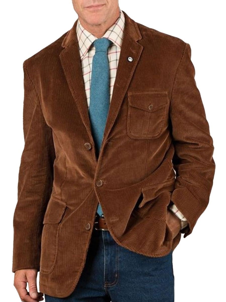 Men BXL Jacket | Men'S Solid Color Corduroy Multi-Pocket Casual Blazer Brown