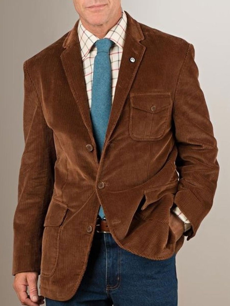 Men BXL Jacket | Men'S Solid Color Corduroy Multi-Pocket Casual Blazer Brown