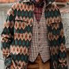 Men DJ Print Jacket | Vintage Geometric Print Pocket Lapel Corduroy Jacket Photo Color