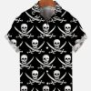 Men findercube Shirts | Men'S Pirate Skull Print Short Sleeve Shirt Black