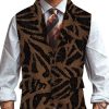 Men TH Vest | Retro Leaves Print Three-Pocket Lapel Casual Suit Vest Brown