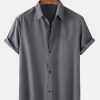 Men HLJ Shirts | Solid Color Basic Casual Short Sleeve Shirt Grey