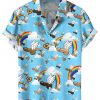 Men HWT Shirts | Men'S Hawaiian Shirts Pride Flying Rainbow Cock Print Aloha Shirts Blue