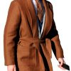 Men BXL Jacket | Retro Solid Color Wool Lace-Up Casual Lapel Cardigan Coat Caramel Colour