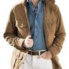 Men BXL Jacket | Retro Solid Color Stand Collar Multi-Pocket Cotton Zipper Jacket Khaki