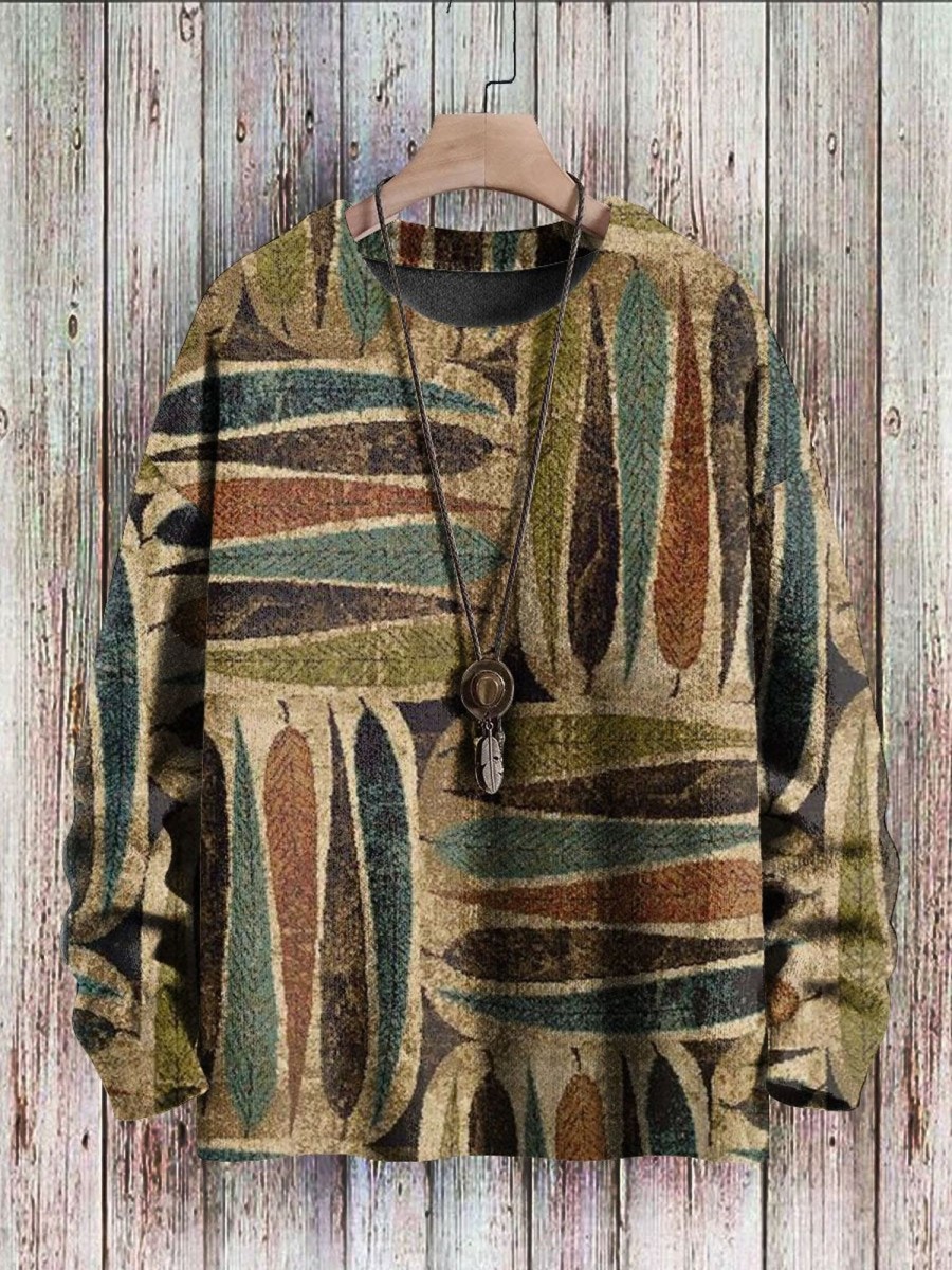 Men BXL Print Sweater | Men'S Casual Round Neck Fall Leaf Print Pullover Sweater 51119724Xl