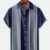 Men HLJ Shirts | Men'S Basic Striped Contrast Short Sleeve Shirt Royal Blue