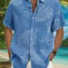 Men DJ Shirts | Hawaiian Botanical Print Chest Pocket Short-Sleeve Casual Shirt Blue