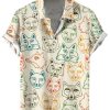 Men HWT Shirts | Men'S Hawaiian Shirts Foxes Print Short Sleeve Shirt Beige