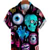 Men HLJ Shirts | Men'S Skull Rock Punk Print Casual Loose Short Sleeve Shirt