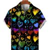 Men HLJ Shirts | Valentine'S Day Rainbow Neon Heart Short Sleeve Shirt Black