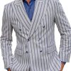 Men QMY Jacket | Men'S Casual Lapel Double Breasted Striped Blazer Grey