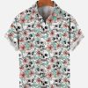 Men findercube Shirts | Men'S Skull Flower Print Short Sleeve Shirt 66557986 White