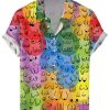 Men DJ Shirts | Rainbow Color Stick Figure Boobs Print Hawaiian Short Sleeve Shirt Photo Color