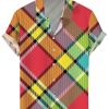 Men DJ Shirts | Colorful Plaid Print Casual Short-Sleeved Shirt Photo Color