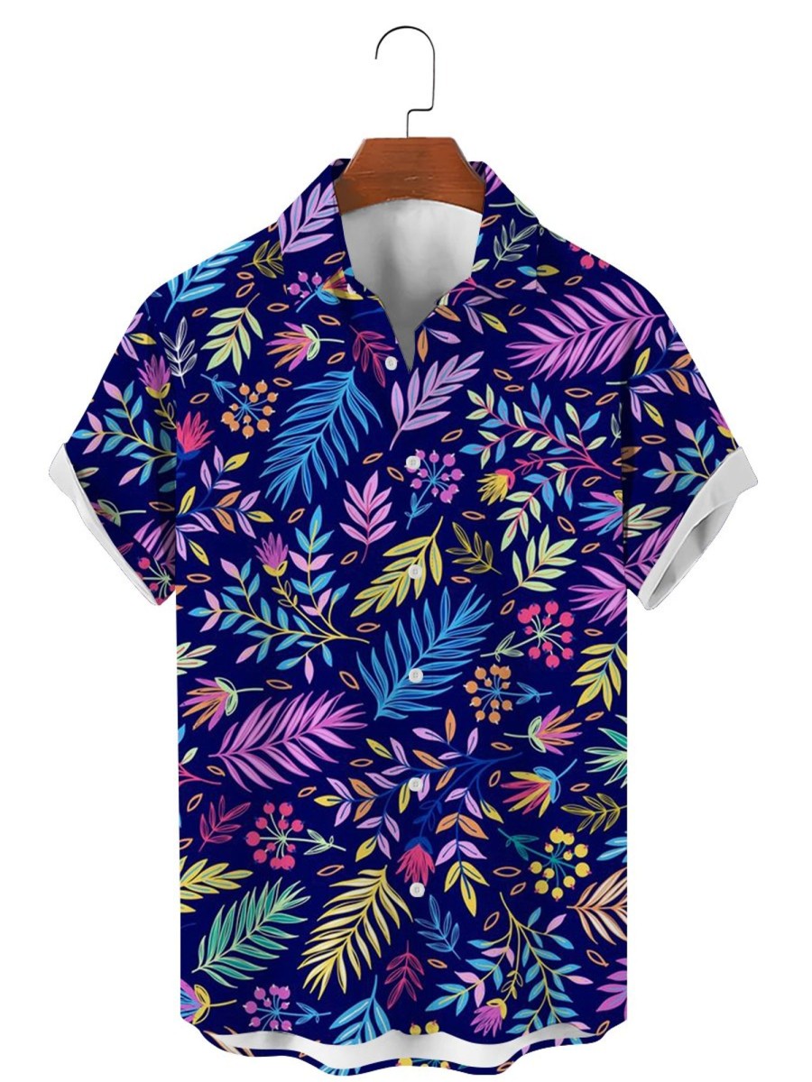 Men DJ Shirts | Rainbow Botanical Print Short Sleeve Shirt Photo Color