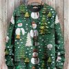 Men DJ Print Sweater | Unisex Embroidered Christmas Snowman Print Casual Round Neck Knitted Sweater Green