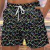 Men DJ Shorts | Colored Stick Figure Boobs Print Pocket Lace-Up Shorts Black