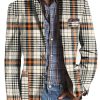 Men BXL Print Jacket | Men'S Vintage Houndstooth Print Casual Blazer Khaki